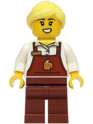 Barista - Female, Reddish Brown Apron with Cup and Name Tag, Reddish Brown Legs, Bright Light Yellow Ponytail