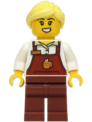 Barista - Female, Reddish Brown Apron with Cup and Name Tag, Reddish Brown Legs, Bright Light Yellow Ponytail