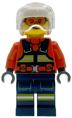 Coast Guard City Helicopter Pilot - Female, Reddish Orange Jacket with Dark Blue Safety Vest, Dark Blue Legs with Pockets and Reflective Stripes, White Flight Helmet
