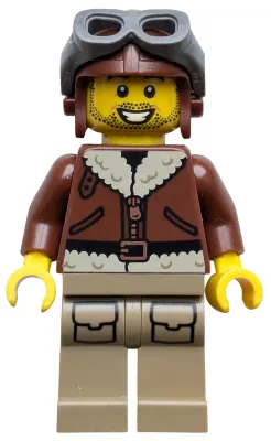 Airplane Pilot - Male, Reddish Brown Aviator Jacket, Dark Tan Legs with Pockets, Aviator Cap, Dark Bluish Gray Goggles (b25cty01uk -nl)