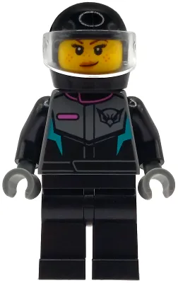 Jet Pilot - Female, Racing Suit with Hawk Head Logo, Black Legs, Black Helmet, Trans-Clear Visor, Smirk / Wink