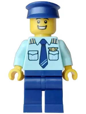 Pilot - Male, Light Aqua Uniform Shirt with Tie, Dark Blue Legs and Hat, Open Mouth Smile (Pete)