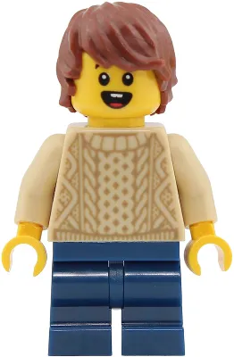 Passenger - Boy, Tan Knit Cable Sweater, Dark Blue Medium Legs, Reddish Brown Tousled Hair