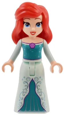 Ariel, Human (Light Nougat) - Light Aqua Dress with Stars, Medium Lavender Shell, Dark Purple Trim, Red Hair with Left Side Part and High Bangs