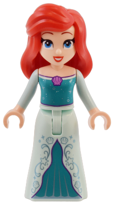 Ariel, Human (Light Nougat) - Light Aqua Dress with Stars, Medium Lavender Shell, Dark Purple Trim, Red Hair with Left Side Part and High Bangs