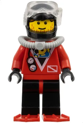 Divers - Red Diver 2, Black Legs with Red Hips, Black Helmet, Brown Bangs, Stubble, Red Flippers