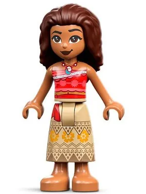 Moana (Medium Nougat) - Mini Doll, Coral and Red Strapless Top, Tan Long Skirt with Bright Light Orange Flowers, Dark Brown Hair