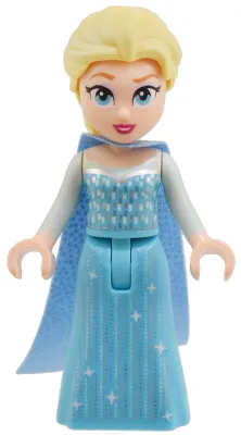 Elsa - Medium Azure Dress, Medium Blue Long Narrow Glitter Cape, Open Smile