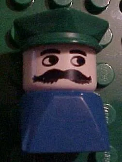 Duplo 2 x 2 x 2 Figure Brick Early, Male on Blue Base, Green Police Hat