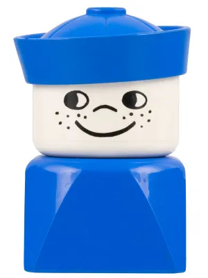 Duplo 2 x 2 x 2 Figure Brick Early, Male on Blue Base, Blue Sailor Hat, Freckles