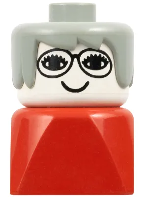 Duplo 2 x 2 x 2 Figure Brick Early, Female on Red Base, Gray Hair, Glasses (Grandmother)