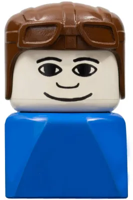 Duplo 2 x 2 x 2 Figure Brick Early, Male on Blue Base, Brown Aviator Hat