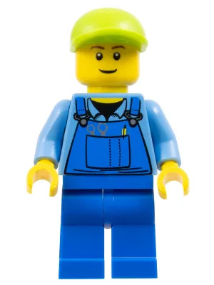 Man - Blue Overalls, Lime Cap