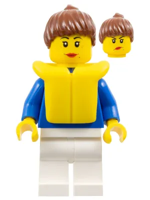 Woman - Blue Plain Torso, White Legs, Reddish Brown Ponytail, Life Jacket