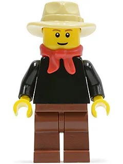 Gold Prospector - Male, Black Torso, Reddish Brown Legs, Tan Fedora Hat, Red Bandana (Undetermined Eyebrows)