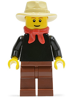 Gold Prospector - Male, Black Torso, Reddish Brown Legs, Tan Fedora Hat, Red Bandana (Undetermined Eyebrows)