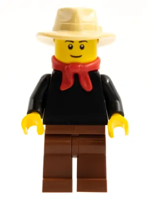 Gold Prospector - Male, Black Torso, Reddish Brown Legs, Tan Fedora Hat, Red Bandana, Black Eyebrows