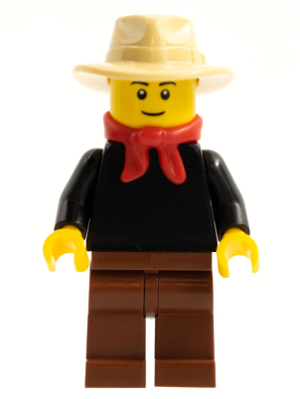 Gold Prospector - Male, Black Torso, Reddish Brown Legs, Tan Fedora Hat, Red Bandana, Black Eyebrows