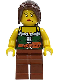 Gold Prospector - Female, Dark Green Corset, Reddish Brown Legs, Dark Brown Ponytail, Red Lips