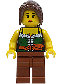 Gold Prospector - Female, Dark Green Corset, Reddish Brown Legs, Dark Brown Ponytail, Red Lips