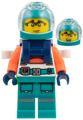 Astronaut - Dark Turquoise Helmet and Legs, Coral Arms, Dark Blue Backpack