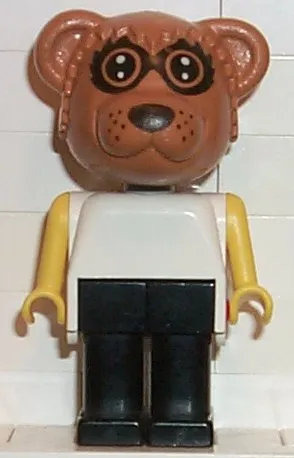 Fabuland Bear - Ricky Raccoon, Black Legs, White Top, Yellow Arms, Small Eyes Mask