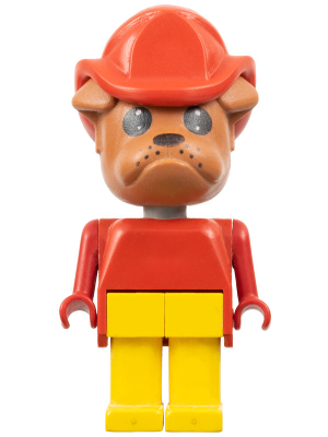 Fabuland Bulldog - Barty Bulldog (Fire Chief), Brown Head, Red Fire Helmet, Yellow Legs