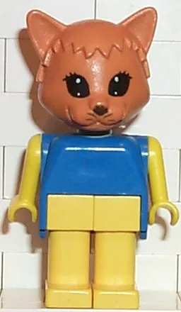 Fabuland Cat - Charlie Cat, Brown Head, Yellow Legs and Arms, Blue Top
