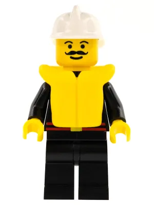 Fire - Flame Badge and 2 Buttons, Black Legs, White Fire Helmet, Life Jacket