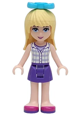 Friends Stephanie - Dark Purple Skirt, White Plaid Button Shirt, Bow