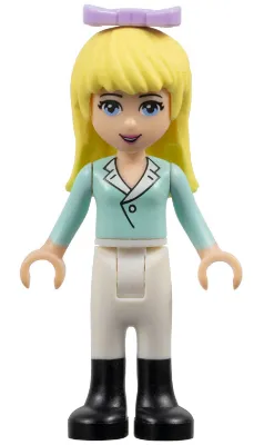 Friends Stephanie - Light Aqua Long Sleeve Top with Collar, White Pants, Black Boots, Lavender Bow