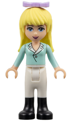 Friends Stephanie - Light Aqua Long Sleeve Top with Collar, White Pants, Black Boots, Lavender Bow