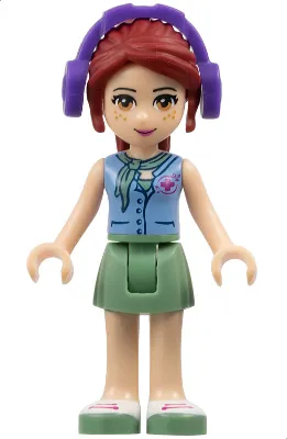 Friends Mia - Sand Green Skirt, Medium Blue Top with Red Cross Logo and Scarf, Dark Purple Headphones