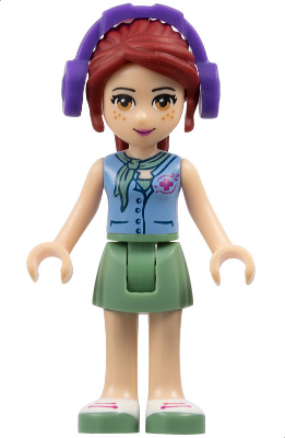 Friends Mia - Sand Green Skirt, Medium Blue Top with Red Cross Logo and Scarf, Dark Purple Headphones