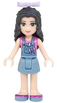 Friends Emma - Sand Blue Overalls Skirt, Dark Pink Top, Sand Blue Shoes, Lavender Bow