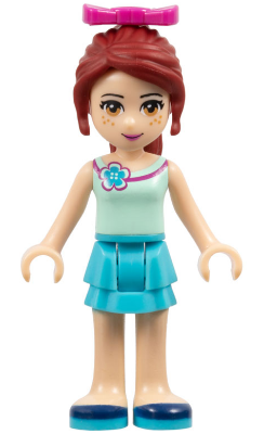 Friends Mia - Medium Azure Layered Skirt, Light Aqua Top with Flower, Magenta Bow