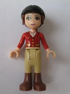 Friends Olivia (Light Nougat) - Tan Riding Pants, Red Jacket, Black Riding Helmet