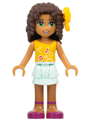 Friends Andrea - Light Aqua Layered Skirt, Bright Light Orange Top with Music Notes, Bow