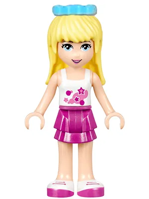 Friends Stephanie - Magenta Layered Skirt, White Top with Stars, Medium Azure Bow