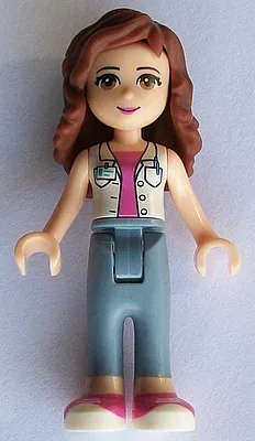 Friends Olivia (Light Nougat) - Sand Blue Trousers, White Top with ID Badge