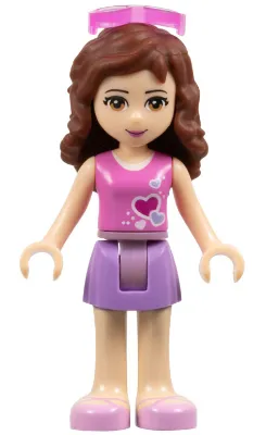 Friends Olivia (Light Nougat) - Medium Lavender Skirt, Dark Pink Top with Hearts and White Undershirt, Trans-Dark Pink Sunglasses