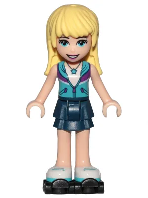 Friends Stephanie - Dark Blue Layered Skirt, Medium Azure and Dark Purple Vest, Black Roller Skates