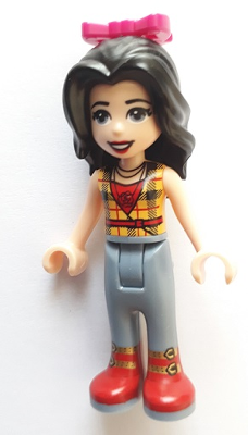 Friends Vicky - Trousers with Red Boots, Red Shirt with Bright Light Orange Top, Black Hair, Bow