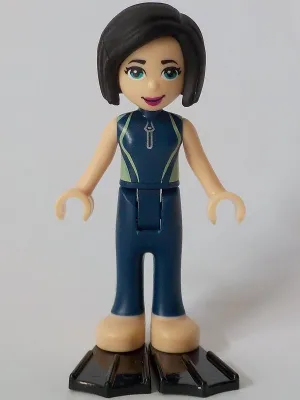 Friends Kacey - Dark Blue and Sand Green Wetsuit, Black Flippers