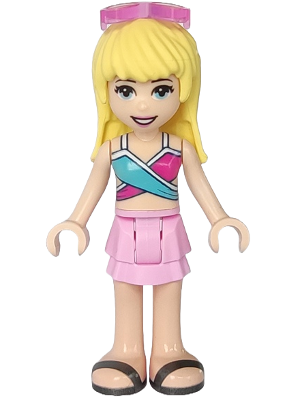 Friends Stephanie - Bright Pink Layered Skirt, Magenta and Medium Blue Swimsuit Top, Sunglasses