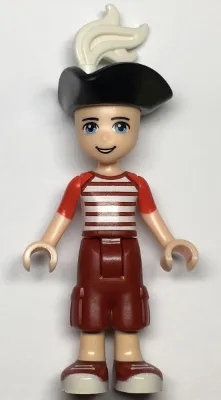 Friends Zack - Dark Red Cropped Trousers Large Pockets, Red and White Striped Shirt, Pirate Tricorne Hat, White Plume