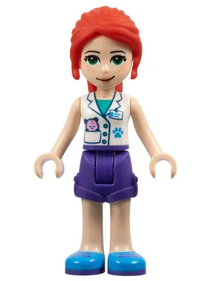 Friends Mia - Dark Purple Shorts, White Vet Vest Top, Red Hair