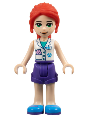 Friends Mia - Dark Purple Shorts, White Vet Vest Top, Red Hair