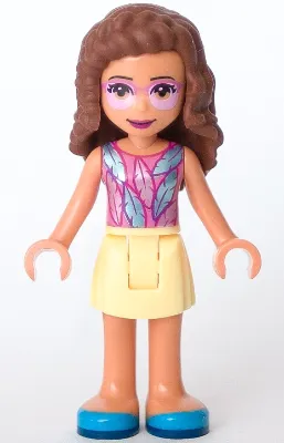 Friends Olivia (Nougat) - Bright Light Yellow Skirt, Dark Pink Top with Feathers, Bright Pink Tinted Glasses