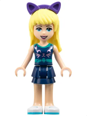 Friends Stephanie - Dark Blue Layered Skirt, Sleeveless Top with Cat Face, Dark Purple Cat Ears